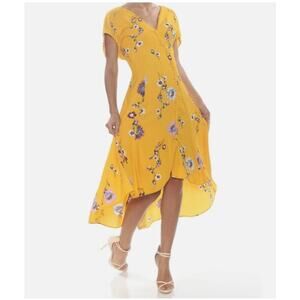 NWT Free People Women's dress XS yellow floral midi feminine romantic flirty